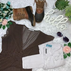 Charlotte Russe Brown + White Polka Dotted Blouse